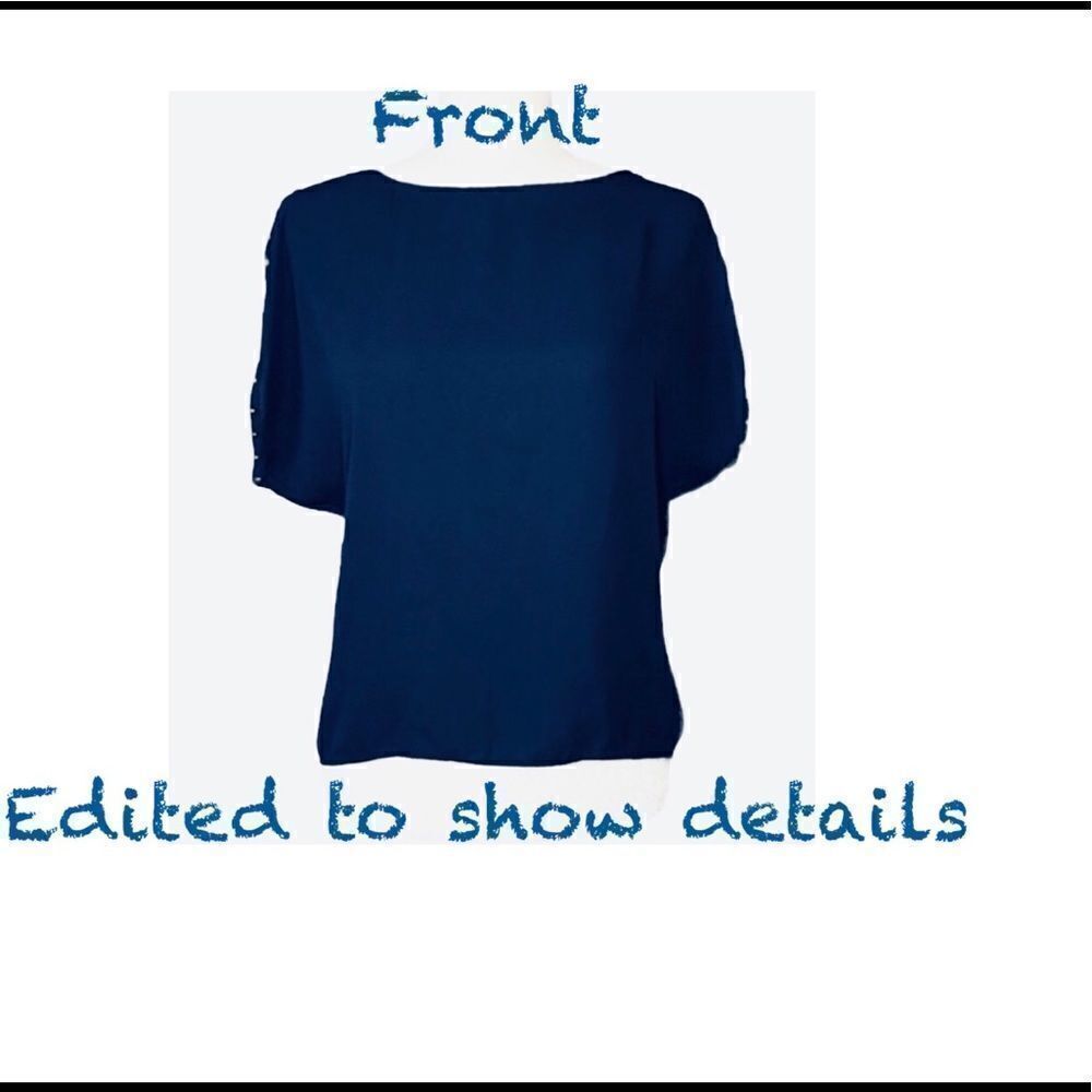 Forever 21 Navy Chiffon Top, Small - Picture 6 of 7